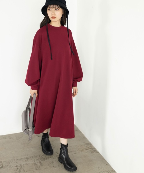 GeeRA(ジーラ)の「ボリューム袖Aラインフレアーワンピース(ワンピース・レディース・マスタード/グリーン/モカ/ブラック/ボルドー/ブルー・MEDIUM/SMALL/LARGE/X-LARGE/XX-LARGE)」の6枚目の写真