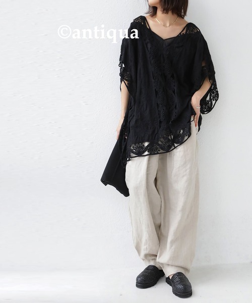 レースドルマントップス レディース 綿100%レースドルマントップス（Tシャツ/カットソー）｜antiqua