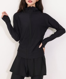 【UVカット率 99.9%以上/UPF50+/水陸両用】レディース フード付き フロントジップ 長袖 ラッシュガード パーカー 体型カバー