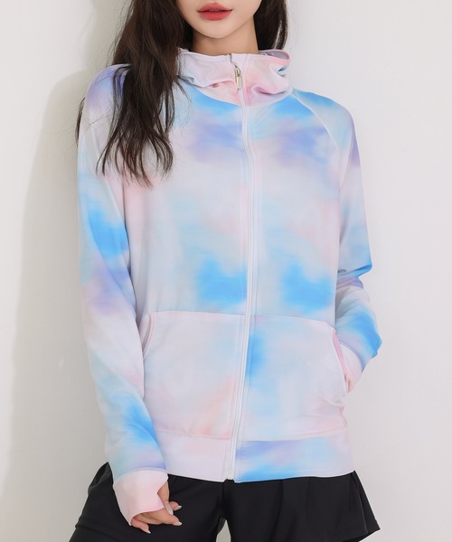 TeddyShop(テディショップ)の「【UVカット率 99.9%以上/UPF50+/水陸両用】レディース フード付き フロントジップ 長袖 ラッシュガード パーカー 体型カバー(パーカー・レディース・ホワイト/ダークグレー/イエロー/パープル/ピンク/ブルー/ライトブルー/グレー/ブラック/ネイビー/コーラルピンク/グレイッシュベージュ/ブラック系その他/ブラック×ホワイト/グリーン/インディゴブルー/ブラウン/ベージュ/カラフル・L/M/S/LL)」の19枚目の写真