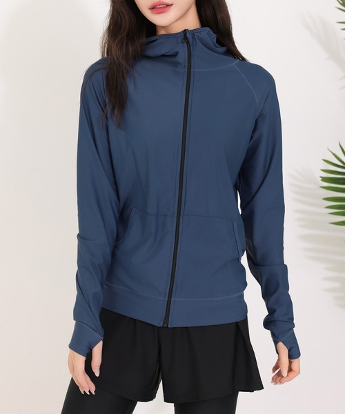 TeddyShop(テディショップ)の「【UVカット率 99.9%以上/UPF50+/水陸両用】レディース フード付き フロントジップ 長袖 ラッシュガード パーカー 体型カバー(パーカー・レディース・ホワイト/ダークグレー/イエロー/パープル/ピンク/ブルー/ライトブルー/グレー/ブラック/ネイビー/コーラルピンク/グレイッシュベージュ/ブラック系その他/ブラック×ホワイト/グリーン/インディゴブルー/ブラウン/ベージュ/カラフル・L/M/S/LL)」の14枚目の写真