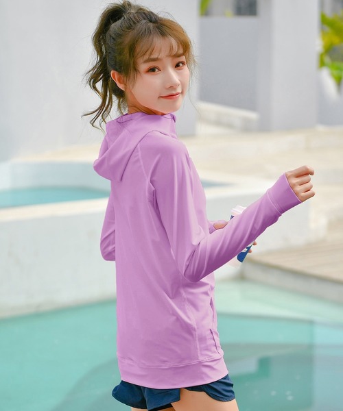 UVカット率 99.9%以上】レディース フード付きフロントジップ長袖