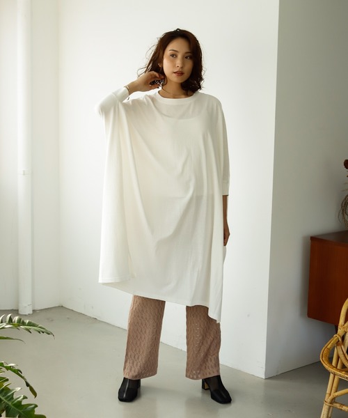 Auntie Rosa Holiday(アンティローザホリデー)の「ワイドシルエットコットンTEEワンピース(ワンピース・レディース・ホワイト/グレー系その他/ブラック・FREE)」の6枚目の写真