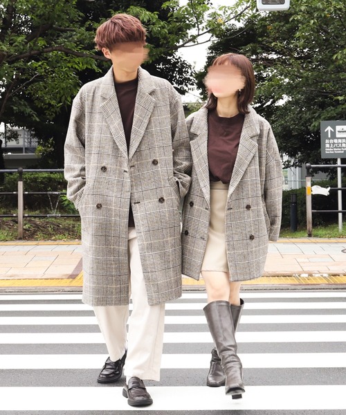 PairPair（ペアペア）の「ゆるジャケットコート（チェスターコート・レディース・ダークブラウン/ライトベージュ/チェック・FREE）」の4枚目の写真