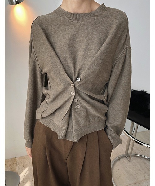 chuclla（チュクラ）の「【chuclla】Design silhouette 2way knit chw1397（カーディガン/ボレロ・レディース・ダークブルー/カーキブラウン・FREE）」の3枚目の写真