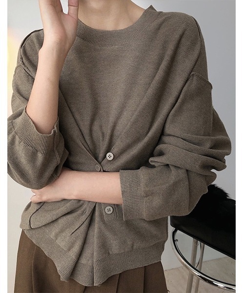 chuclla（チュクラ）の「【chuclla】Design silhouette 2way knit chw1397（カーディガン/ボレロ・レディース・ダークブルー/カーキブラウン・FREE）」の8枚目の写真