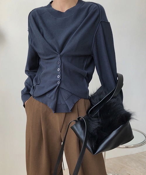 chuclla（チュクラ）の「【chuclla】Design silhouette 2way knit chw1397（カーディガン/ボレロ・レディース・ダークブルー/カーキブラウン・FREE）」の12枚目の写真