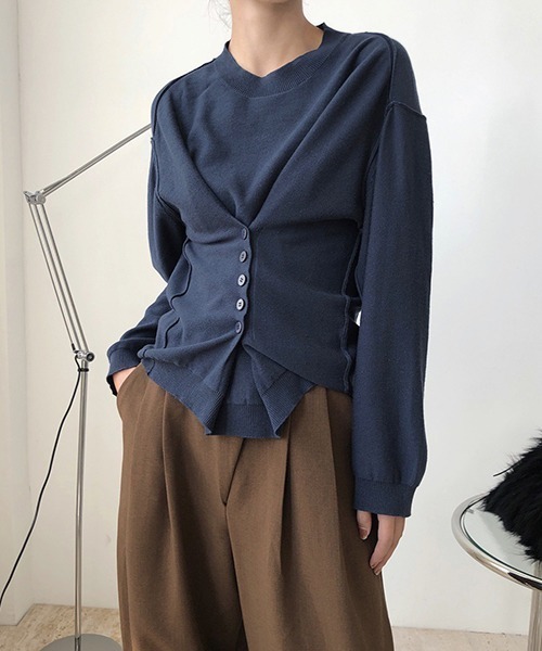 chuclla（チュクラ）の「【chuclla】Design silhouette 2way knit chw1397（カーディガン/ボレロ・レディース・ダークブルー/カーキブラウン・FREE）」の18枚目の写真