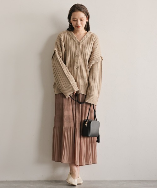 mysty woman（ミスティウーマン）の「マジョリカプリーツスカート 932672（スカート・レディース・アイボリー/モカ/ライトグリーン・FREE）」の5枚目の写真