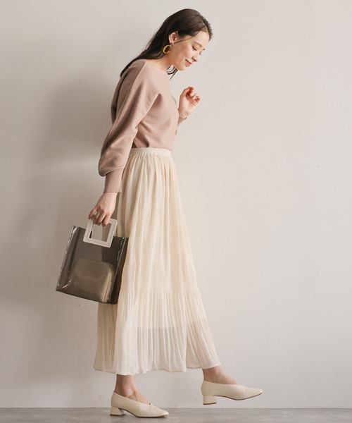 mysty woman（ミスティウーマン）の「マジョリカプリーツスカート 932672（スカート・レディース・アイボリー/モカ/ライトグリーン・FREE）」の4枚目の写真