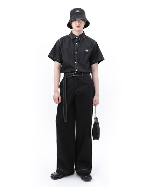 BASIC COTTON（ベーシックコットン）の「『BASIC COTTON/ベーシックコットン』BCN logo stitch half shirt/ロゴステッチハーフシャツ（シャツ/ブラウス・レディース・ホワイト/ブラック・FREE）」の4枚目の写真