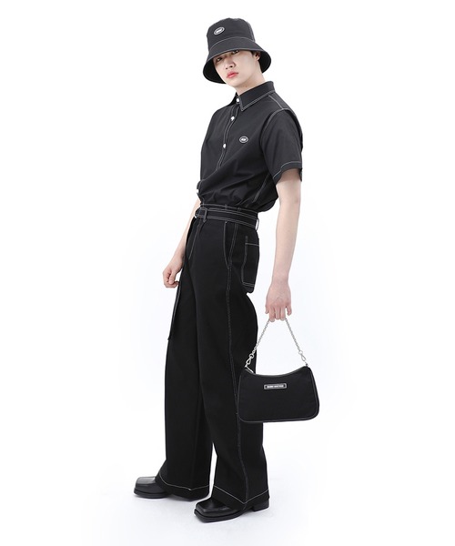 BASIC COTTON（ベーシックコットン）の「『BASIC COTTON/ベーシックコットン』BCN logo stitch half shirt/ロゴステッチハーフシャツ（シャツ/ブラウス・レディース・ホワイト/ブラック・FREE）」の6枚目の写真