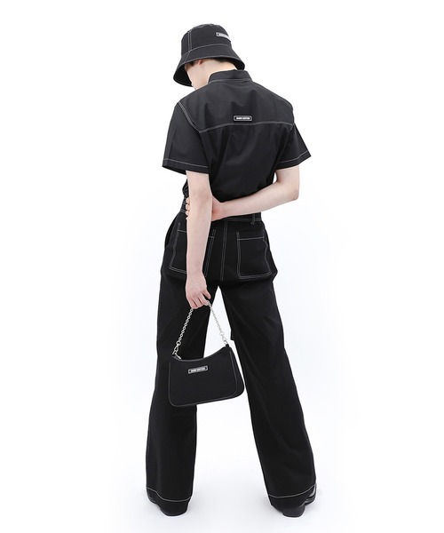 BASIC COTTON（ベーシックコットン）の「『BASIC COTTON/ベーシックコットン』BCN logo stitch half shirt/ロゴステッチハーフシャツ（シャツ/ブラウス・レディース・ホワイト/ブラック・FREE）」の3枚目の写真