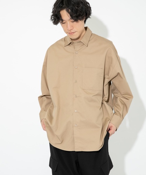 ITEMS URBANRESEARCH（アイテムズ アーバンリサーチ）の「綿ツイル レギュラーカラー ビッグシャツ（シャツ/ブラウス・メンズ・ブラック/ベージュ/カーキ・LARGE/MEDIUM）」の8枚目の写真