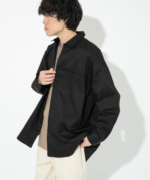 ITEMS URBANRESEARCH（アイテムズ アーバンリサーチ）の「綿ツイル レギュラーカラー ビッグシャツ（シャツ/ブラウス・メンズ・ブラック/ベージュ/カーキ・LARGE/MEDIUM）」の7枚目の写真