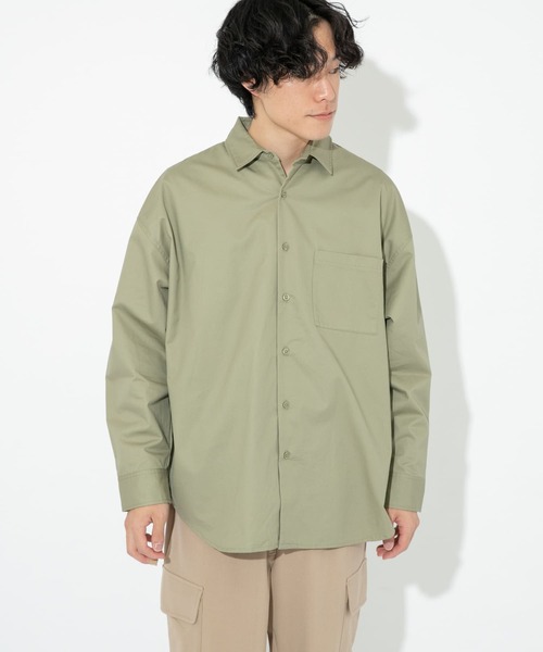 ITEMS URBANRESEARCH（アイテムズ アーバンリサーチ）の「綿ツイル レギュラーカラー ビッグシャツ（シャツ/ブラウス・メンズ・ブラック/ベージュ/カーキ・LARGE/MEDIUM）」の9枚目の写真