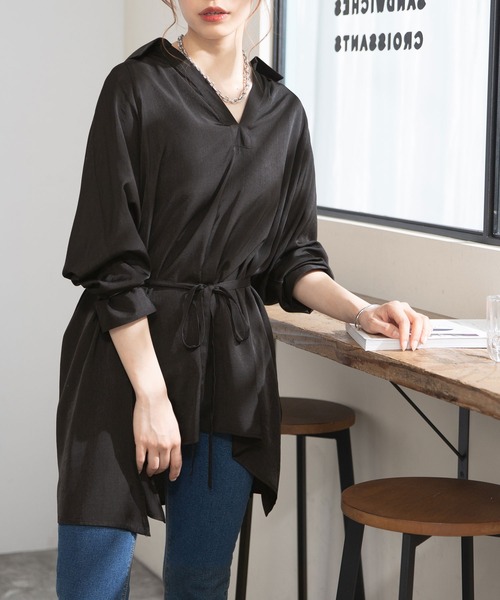 Newlyme（ニューリーミー）の「オーバーサイズスキッパーシャツ（シャツ/ブラウス・レディース・ブラック/ベージュ/オフホワイト/ブルー・MEDIUM）」の3枚目の写真