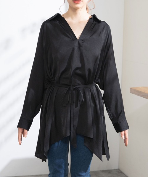 Newlyme（ニューリーミー）の「オーバーサイズスキッパーシャツ（シャツ/ブラウス・レディース・ブラック/ベージュ/オフホワイト/ブルー・MEDIUM）」の13枚目の写真