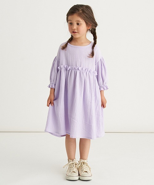 b・ROOM（ビールーム）の「【プチプラ】ガーゼ半袖ワンピース（ワンピース・キッズ・ブルーグレー/モスグリーン/ベージュ/ラベンダー・100cm/110cm/140cm/130cm/120cm）」の4枚目の写真