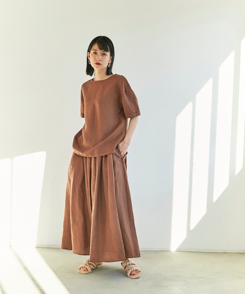 ReNorm（リノーム）の「リネン混プルオーバートップス（シャツ/ブラウス・レディース・モカ/ダークグレー/イエロー・フリー）」の2枚目の写真