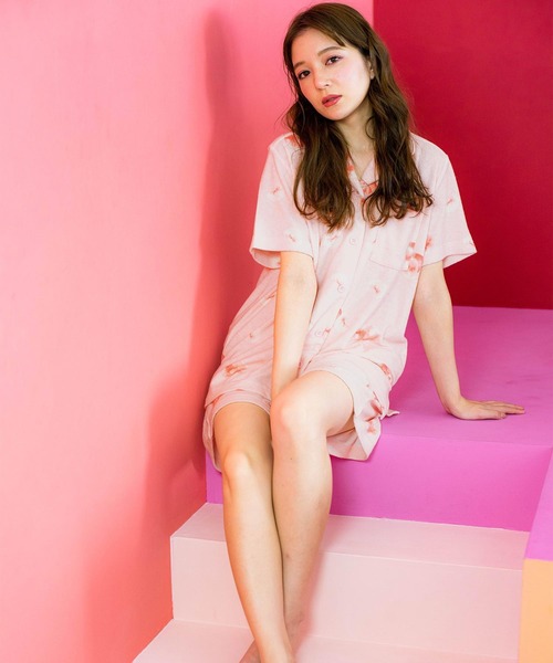 fran de lingerie（フランデランジェリー）の「set-up半袖パジャマシャツ・ショートパンツ上下セット（ルームウェア/パジャマ・レディース・ホワイト/ライトグレー/ネイビー/ピンク/イエロー/アイボリー/ダークグレー/クリーム/シルバーグレー/ダークブルー/ピンク系その他/ラベンダー/ライトピンク・M-L）」の12枚目の写真