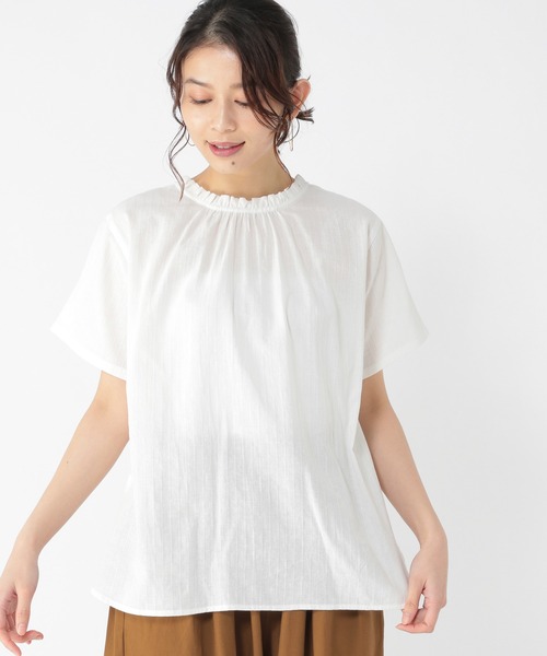 studio CLIP（スタディオクリップ）の「【キナリノ掲載商品】シングルガーゼアソートフリル襟ブラウス[プラスサイズあり]（シャツ/ブラウス・レディース・グリーン/オフホワイト/アイボリー/ブラック/ブルー/ホワイト/インディゴブルー/ライトブルー/その他9・XXX-LARGE/XX-LARGE/X-LARGE/LARGE/MEDIUM）」の3枚目の写真