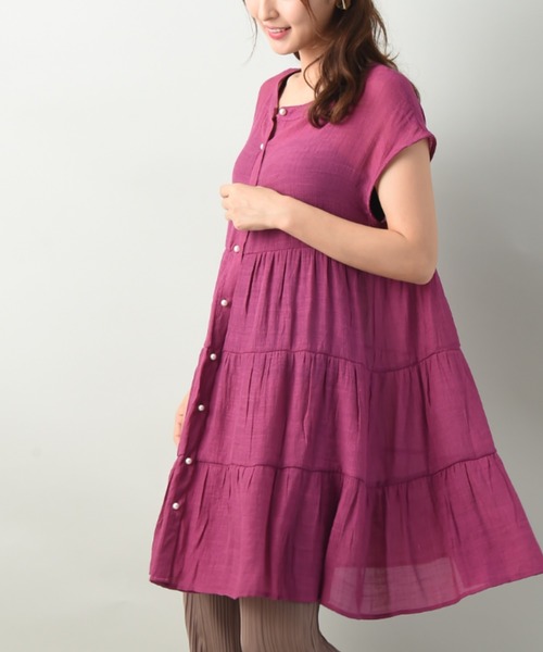 INTERPLANET(インタープラネット)の「RTスラブパール釦ティアードブラウス(シャツ/ブラウス・レディース・イエロー/ピンク/ブラック・FREE)」の3枚目の写真