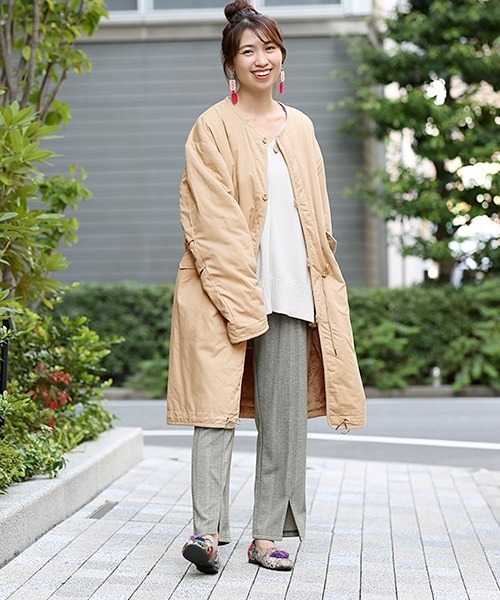 チチカカ（チチカカ）の「リバーシブルミリタリーコート（ノーカラーコート・メンズ・ベージュ/カーキ・MEDIUM/LARGE）」の3枚目の写真