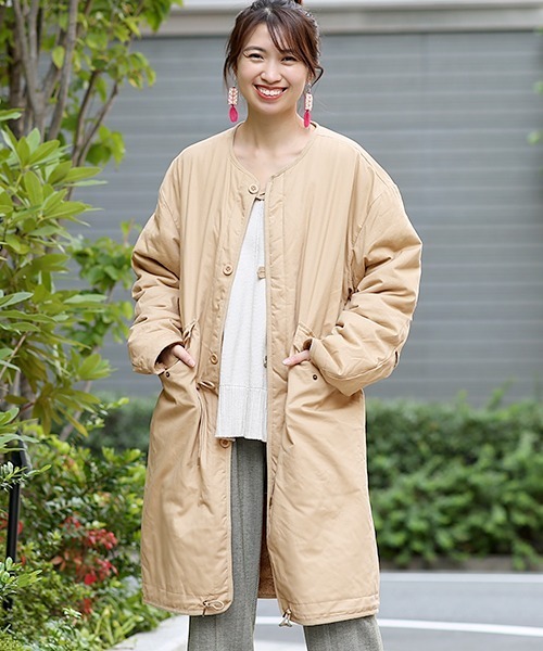 チチカカ（チチカカ）の「リバーシブルミリタリーコート（ノーカラーコート・メンズ・ベージュ/カーキ・MEDIUM/LARGE）」の4枚目の写真