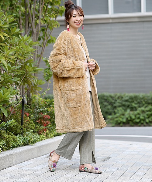 チチカカ（チチカカ）の「リバーシブルミリタリーコート（ノーカラーコート・メンズ・ベージュ/カーキ・MEDIUM/LARGE）」の6枚目の写真