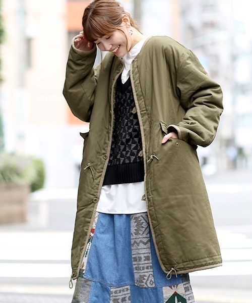 チチカカ（チチカカ）の「リバーシブルミリタリーコート（ノーカラーコート・メンズ・ベージュ/カーキ・MEDIUM/LARGE）」の12枚目の写真