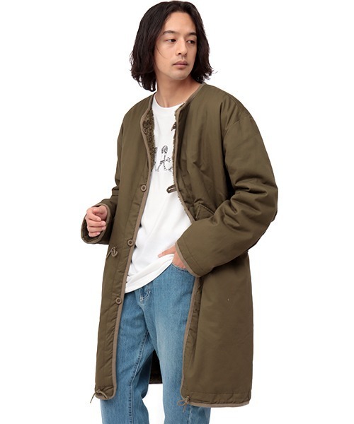 チチカカ（チチカカ）の「リバーシブルミリタリーコート（ノーカラーコート・メンズ・ベージュ/カーキ・MEDIUM/LARGE）」の21枚目の写真