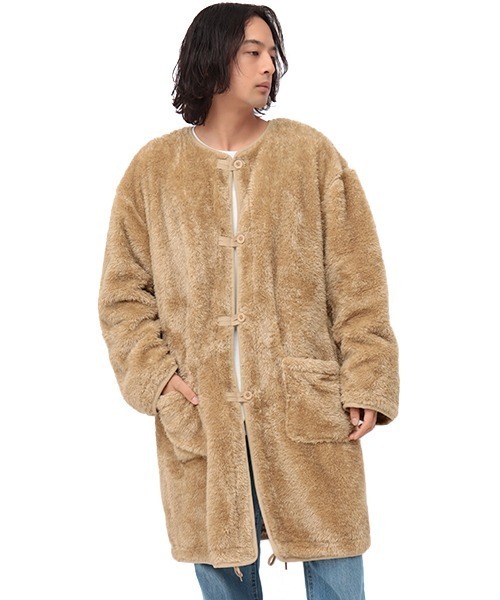 チチカカ（チチカカ）の「リバーシブルミリタリーコート（ノーカラーコート・メンズ・ベージュ/カーキ・MEDIUM/LARGE）」の18枚目の写真