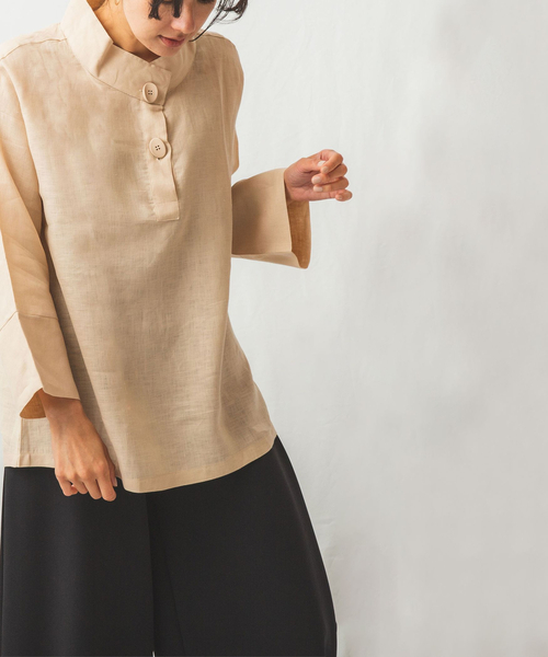 NARACAMICIE(ナラカミーチェ)の「麻スタンドカラープルオーバーブラウス(シャツ/ブラウス・レディース・ホワイト/ベージュ/パープル・X-LARGE/XX-LARGE/SMALL/MEDIUM/LARGE)」の8枚目の写真