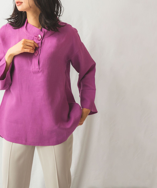 NARACAMICIE(ナラカミーチェ)の「麻スタンドカラープルオーバーブラウス(シャツ/ブラウス・レディース・ホワイト/ベージュ/パープル・X-LARGE/XX-LARGE/SMALL/MEDIUM/LARGE)」の22枚目の写真