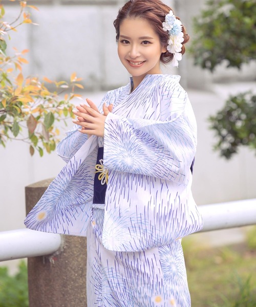 セール 浴衣3点セット 白地 ブルー花火柄 浴衣 Retica レティカ のファッション通販 Zozotown