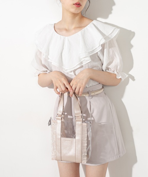 OLIVE des OLIVE（オリーブデオリーブ）の「PVCフリルバック（ショルダーバッグ・レディース・オフホワイト/サックスブルー/ピンク・FREE）」の4枚目の写真