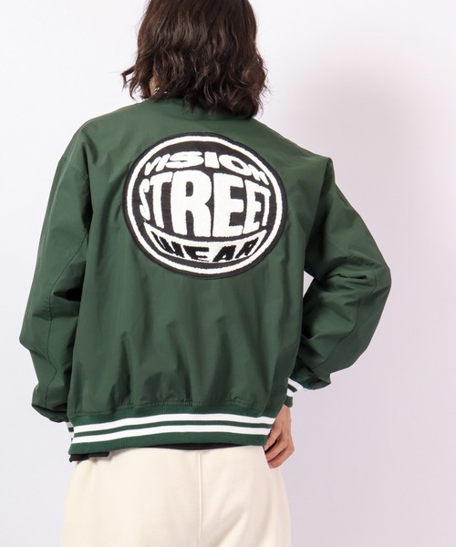 VISION VISION STREET WEAR スタジャン/ナイロン/ロゴ/グリーン/サイズ 