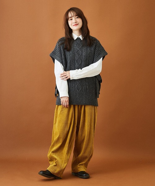 CUBE SUGAR(キューブシュガー)の「布帛 × ニット 組合せ ビッグシャツ(シャツ/ブラウス・レディース・ホワイト/カーキ/チェック・M)」の5枚目の写真