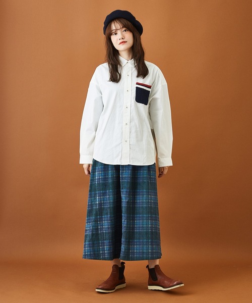 CUBE SUGAR(キューブシュガー)の「布帛 × ニット 組合せ ビッグシャツ(シャツ/ブラウス・レディース・ホワイト/カーキ/チェック・M)」の6枚目の写真