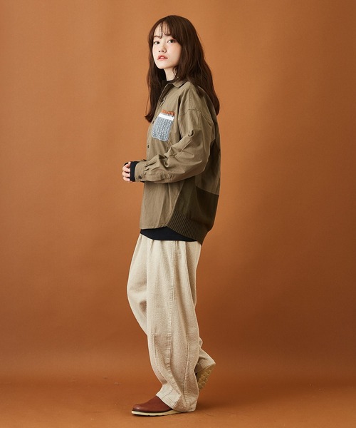CUBE SUGAR(キューブシュガー)の「布帛 × ニット 組合せ ビッグシャツ(シャツ/ブラウス・レディース・ホワイト/カーキ/チェック・M)」の10枚目の写真