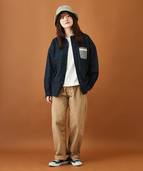 CUBE SUGAR(キューブシュガー)の「布帛 × ニット 組合せ ビッグシャツ(シャツ/ブラウス・レディース・ホワイト/カーキ/チェック・M)」の12枚目の写真