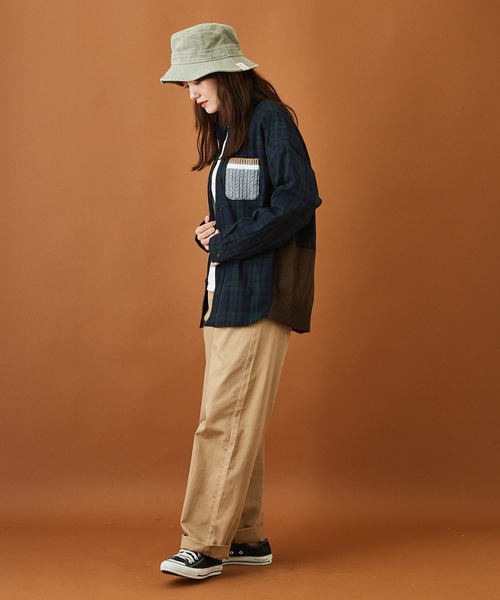 CUBE SUGAR(キューブシュガー)の「布帛 × ニット 組合せ ビッグシャツ(シャツ/ブラウス・レディース・ホワイト/カーキ/チェック・M)」の13枚目の写真