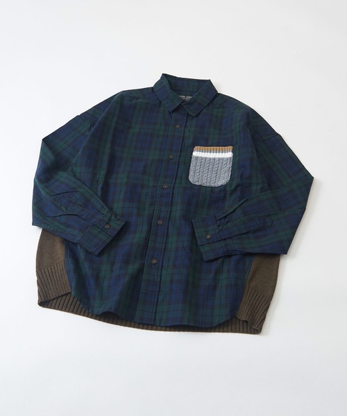 CUBE SUGAR(キューブシュガー)の「布帛 × ニット 組合せ ビッグシャツ(シャツ/ブラウス・レディース・ホワイト/カーキ/チェック・M)」の15枚目の写真