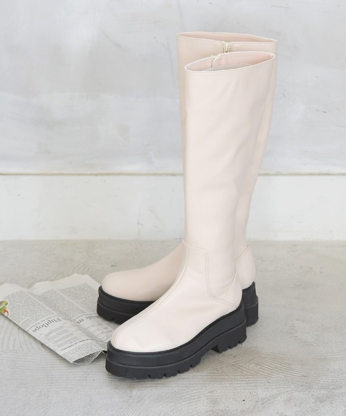 NOFALL(ノーフォール)の「トラックソールロングビガーブーツ(ブーツ・レディース・ブラック/アイボリー・LL/3L/S/M/L)」の1枚目の写真
