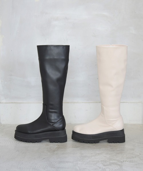 NOFALL(ノーフォール)の「トラックソールロングビガーブーツ(ブーツ・レディース・ブラック/アイボリー・LL/3L/S/M/L)」の12枚目の写真