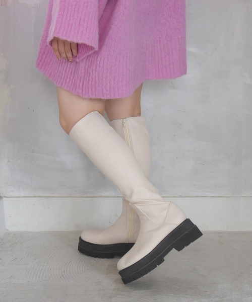 NOFALL(ノーフォール)の「トラックソールロングビガーブーツ(ブーツ・レディース・ブラック/アイボリー・LL/3L/S/M/L)」の6枚目の写真