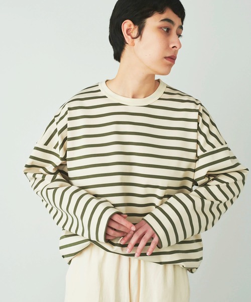UNDECORATED（アンデコレイテッド）の「UNDECORATED アンデコレイテッド / Giza Cotton Border L/S T-Shirt ギザ コットン ボーダー オーバーサイズ長袖Tシャツ / UDS22106（Tシャツ/カットソー・メンズ・ホワイト/ネイビー・1/2/3/0）」の2枚目の写真
