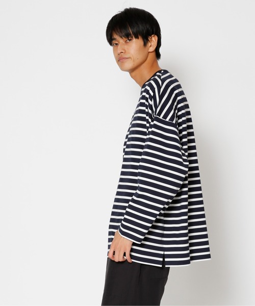 UNDECORATED（アンデコレイテッド）の「UNDECORATED アンデコレイテッド / Giza Cotton Border L/S T-Shirt ギザ コットン ボーダー オーバーサイズ長袖Tシャツ / UDS22106（Tシャツ/カットソー・メンズ・ホワイト/ネイビー・1/2/3/0）」の11枚目の写真