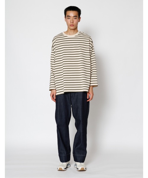 UNDECORATED（アンデコレイテッド）の「UNDECORATED アンデコレイテッド / Giza Cotton Border L/S T-Shirt ギザ コットン ボーダー オーバーサイズ長袖Tシャツ / UDS22106（Tシャツ/カットソー・メンズ・ホワイト/ネイビー・1/2/3/0）」の14枚目の写真